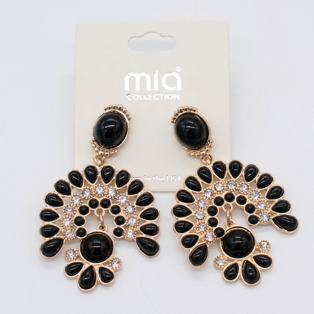 Mia Collection Gold Tone Blue Stones Dangling Earrings‎
